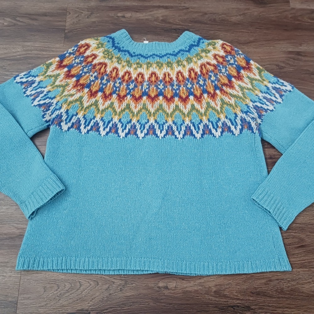 Sundance Cardigan Sweater Womens XL Blue Lambswool Fair Isle Knit Nordic READ - Picture 7 of 7